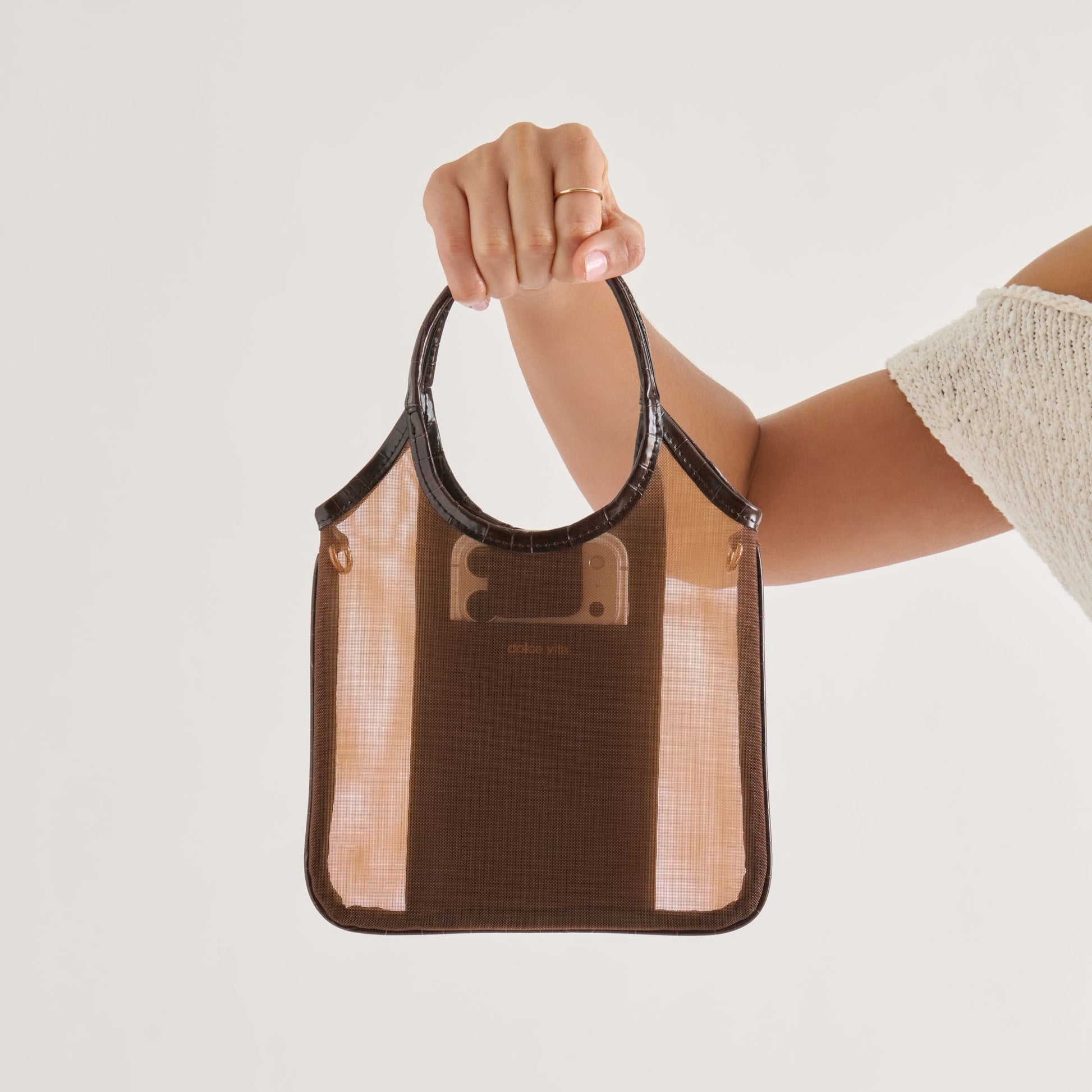 Dolce Vita SYLVENE Chocolate Mesh Removable Crossbody Handbag