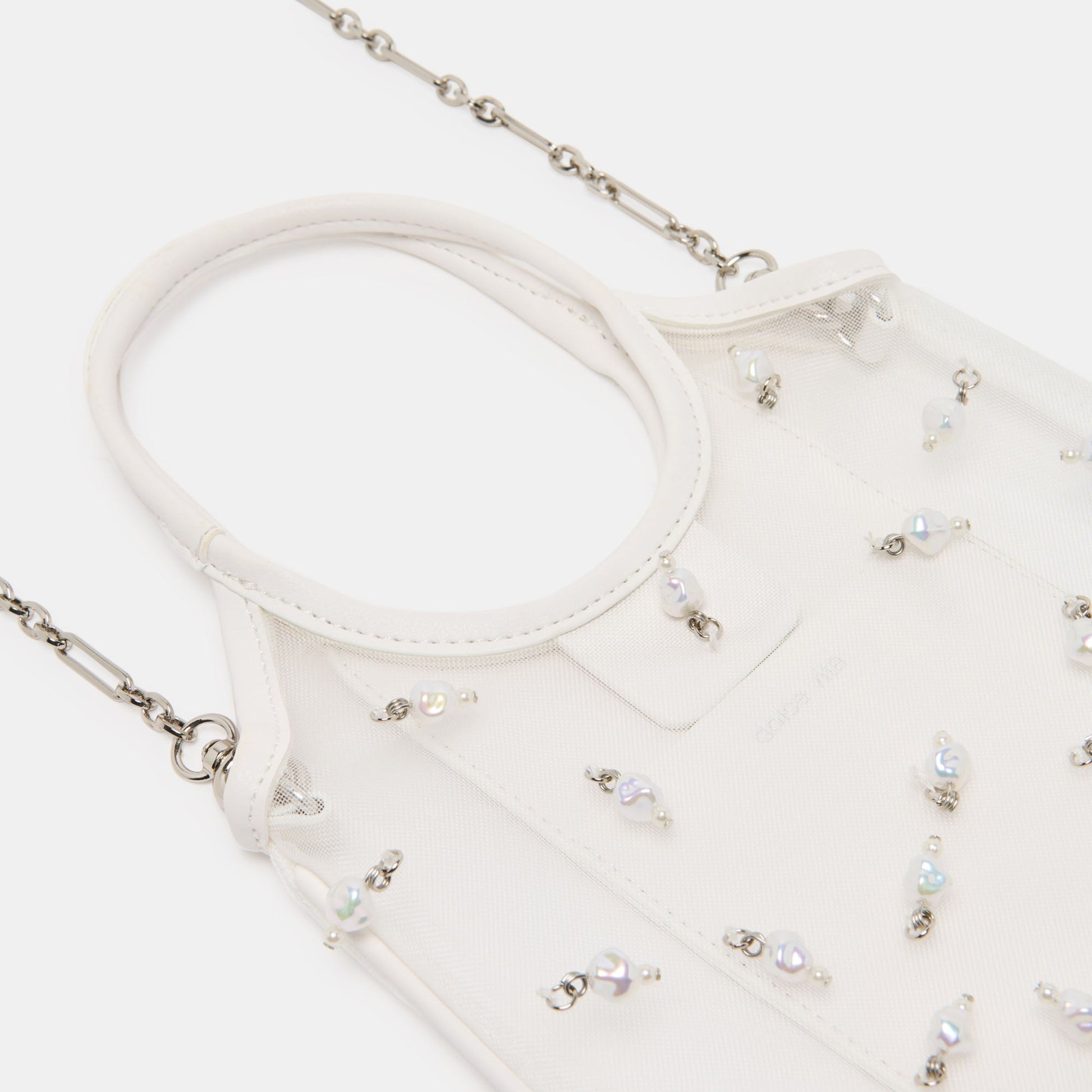 Dolce Vita SYLVENE PEARL White Mesh Removable Crossbody Handbag