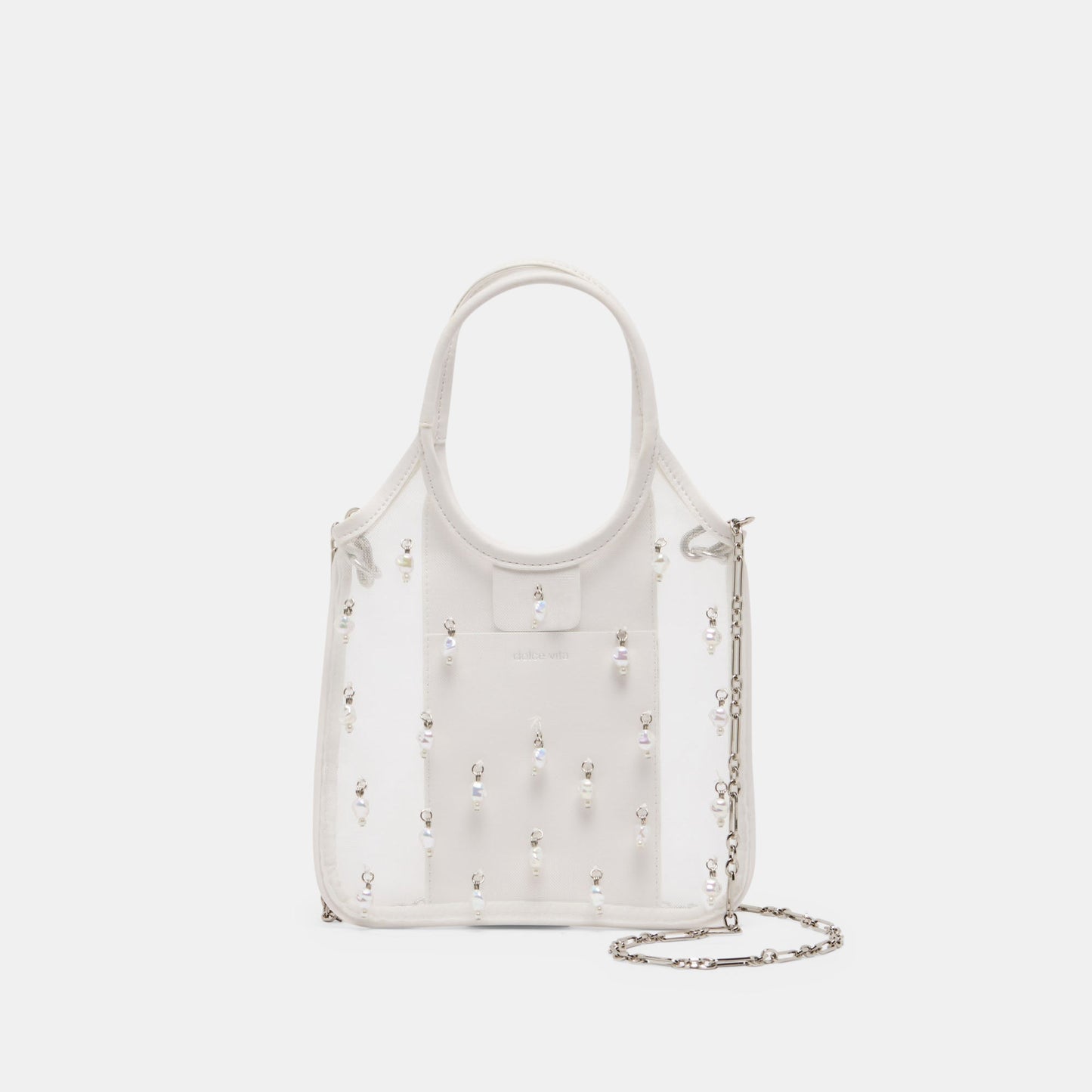 Dolce Vita SYLVENE PEARL White Mesh Removable Crossbody Handbag