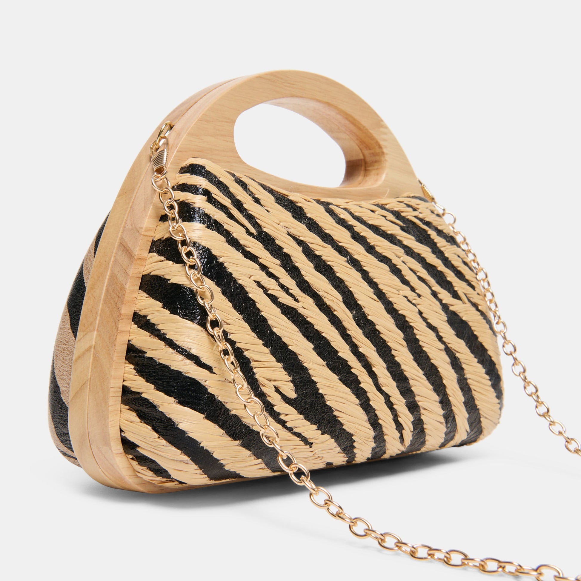 Dolce Vita Maelie Black Natural Zebra Raffia Handbag