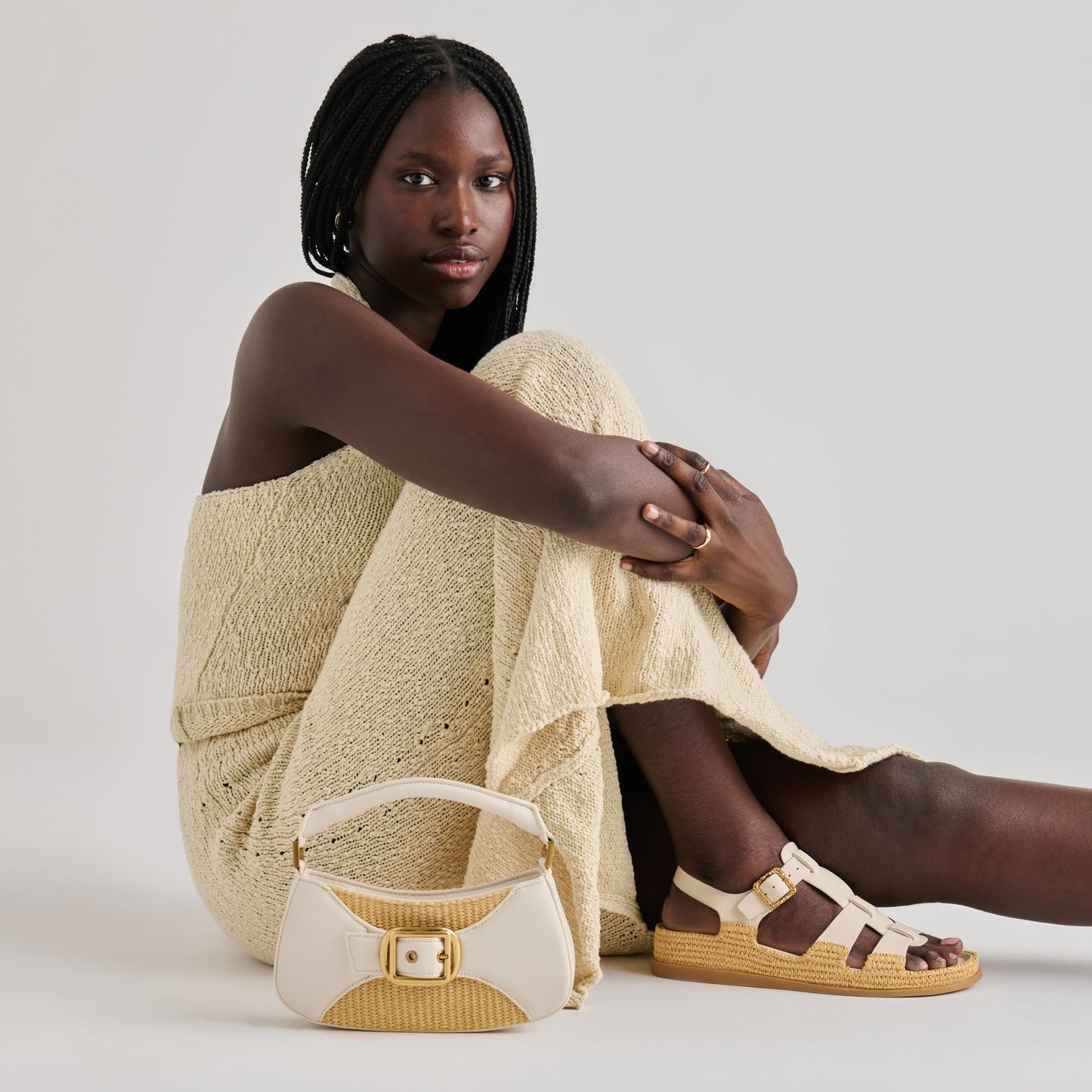 Dolce Vita Nuala Raffia White Stella Handbag