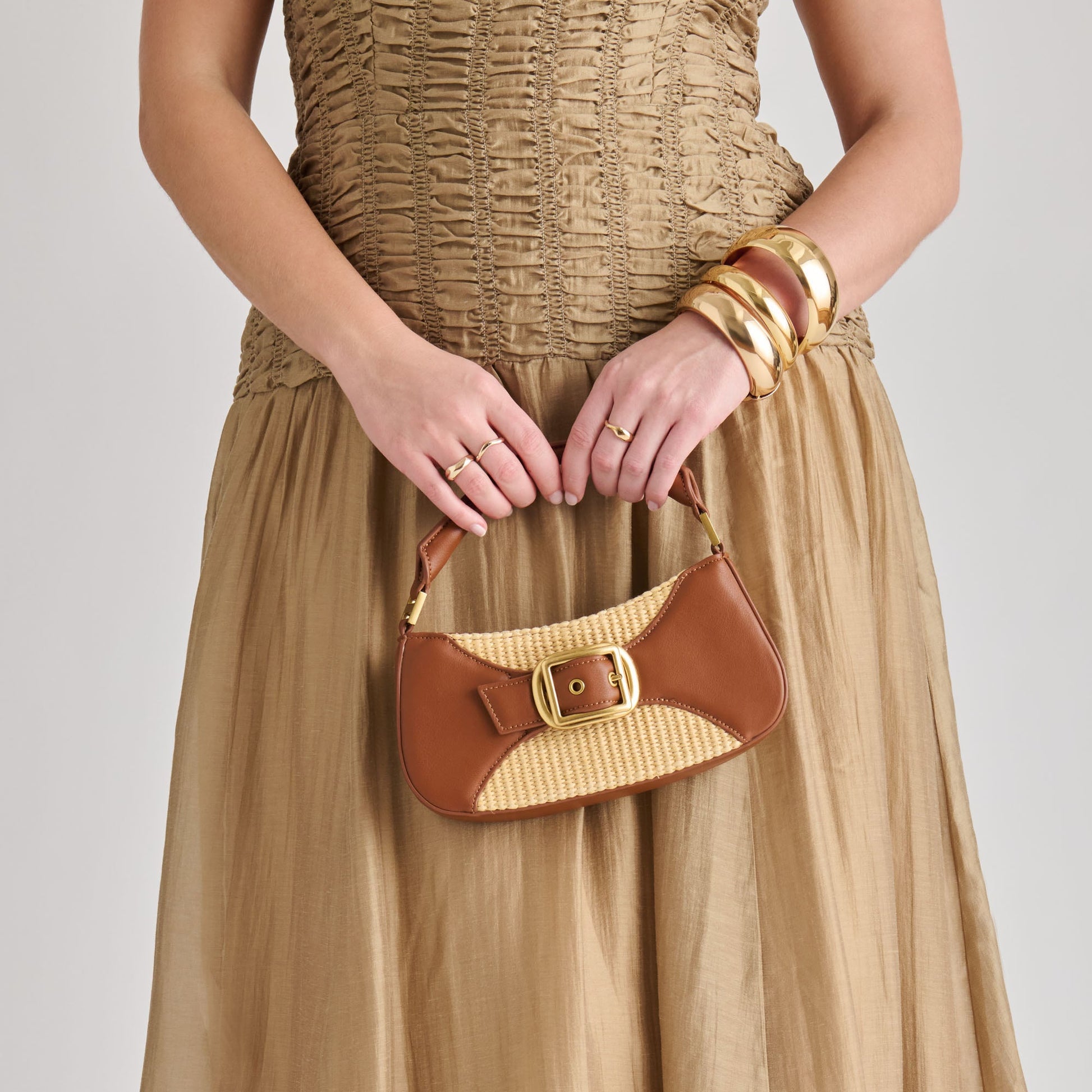 Dolce Vita Nuala Raffia Saddle Stella Handbag