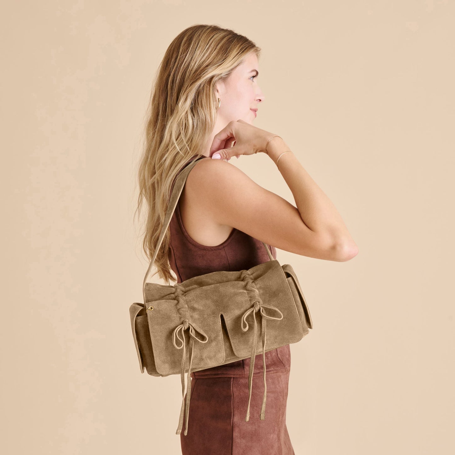Dolce Vita Hudson Olive Suede Shoulder Bag