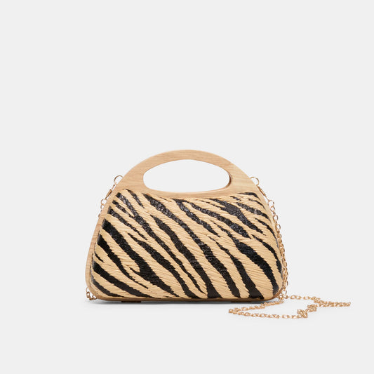 Dolce Vita Maelie Black Natural Zebra Raffia Handbag