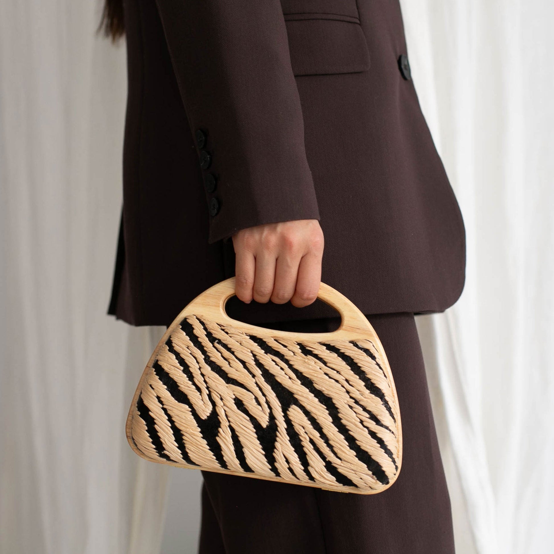 Dolce Vita Maelie Black Natural Zebra Raffia Handbag