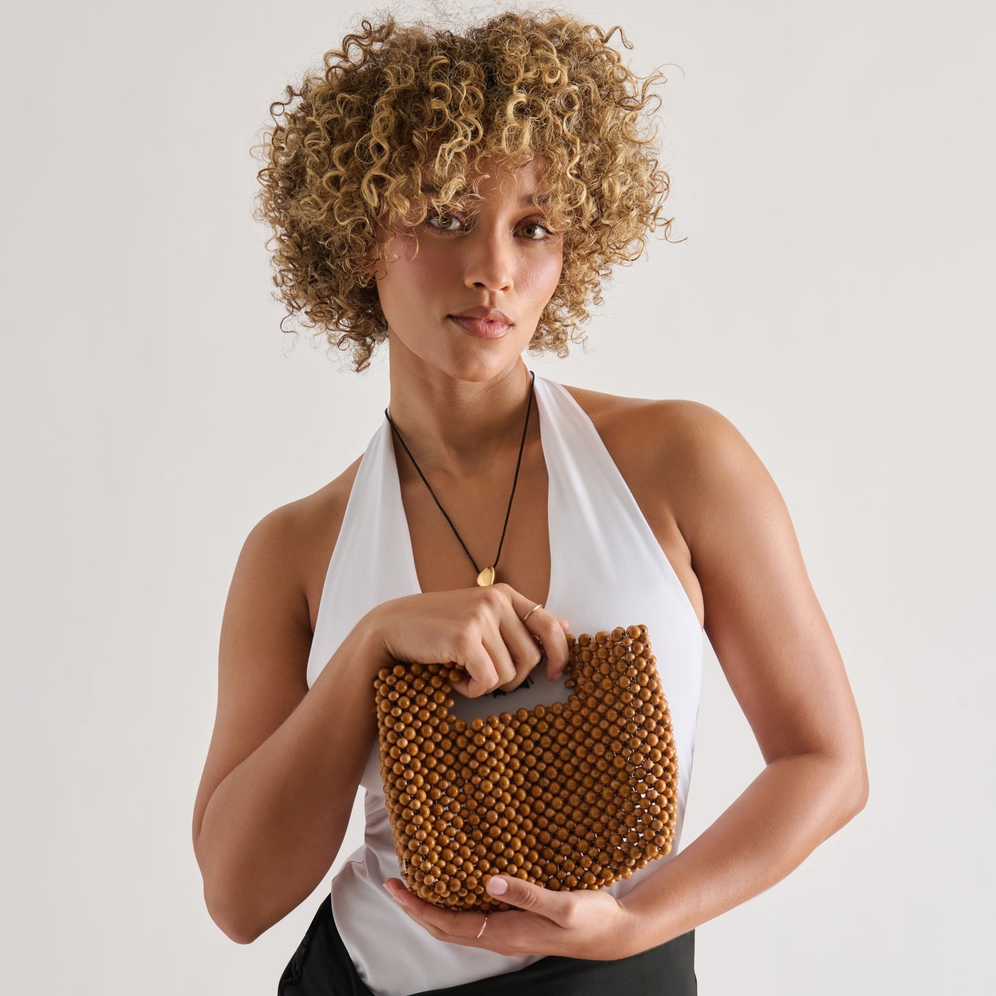 Dolce Vita LINZY Natural Wood Top-Handle Handbag with Crossbody Strap