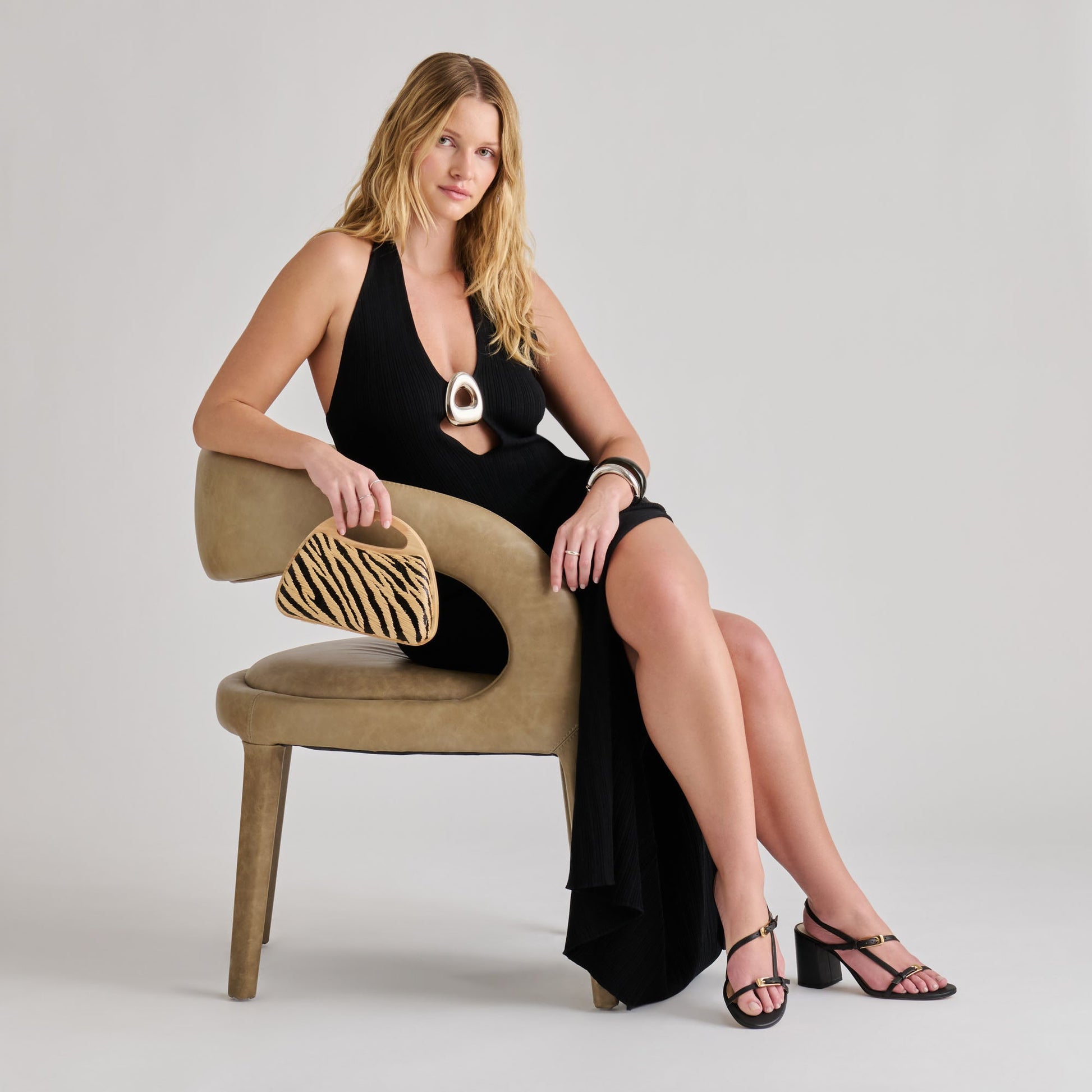 Dolce Vita Maelie Black Natural Zebra Raffia Handbag