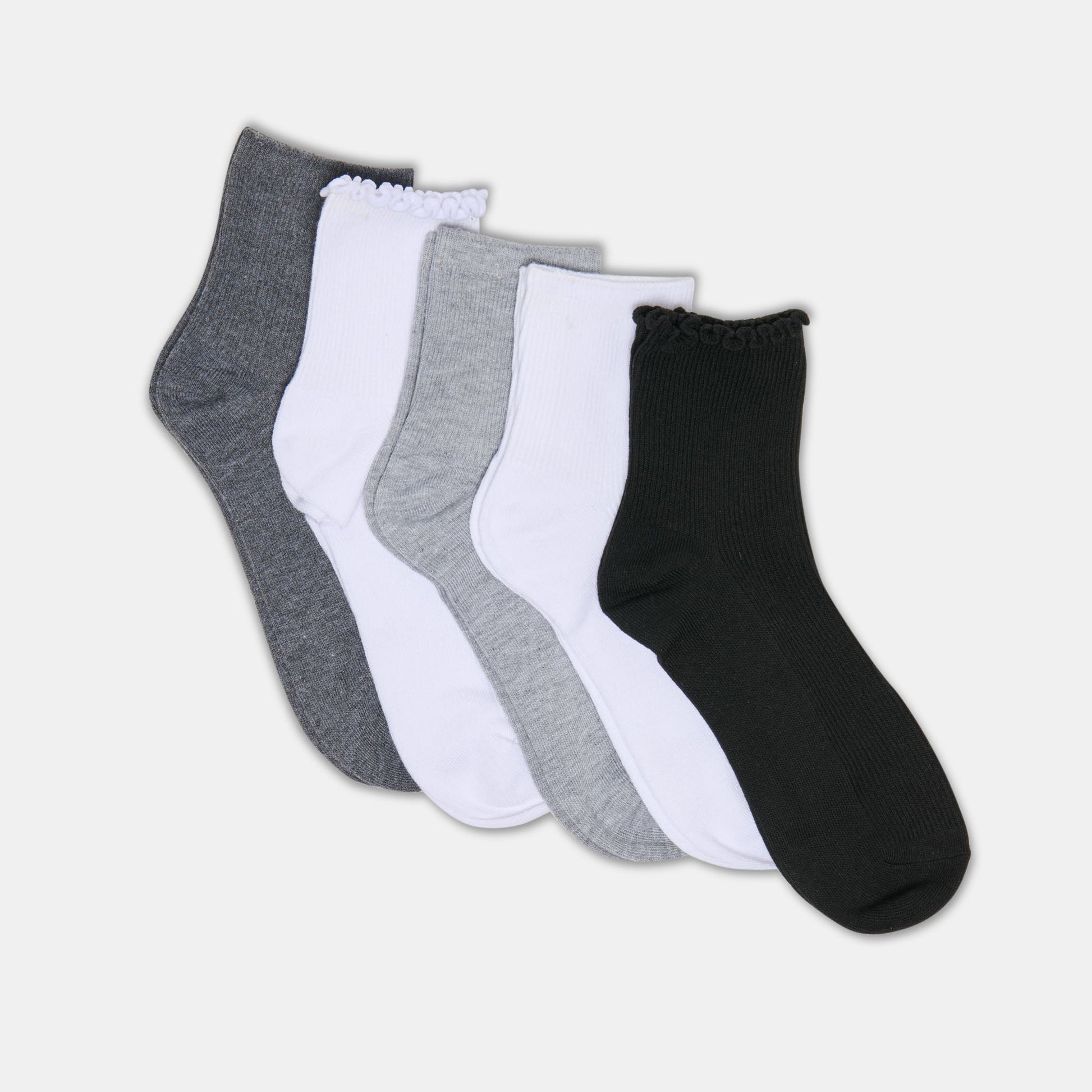 Dolce Vita 5-Pack Lettuce Edge White Grey Anklet Socks