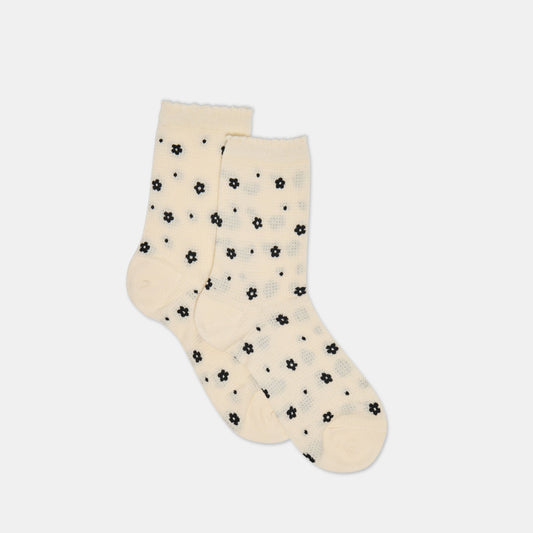 Dolce Vita Flower Mesh White Black Anklet Socks