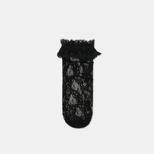Dolce Vita Lace Ruffle Black Crew Socks