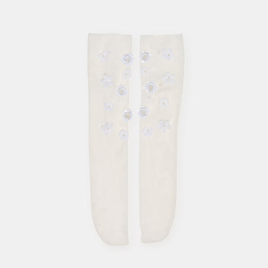 Dolce Vita Floral Chiffon White Slouch Socks