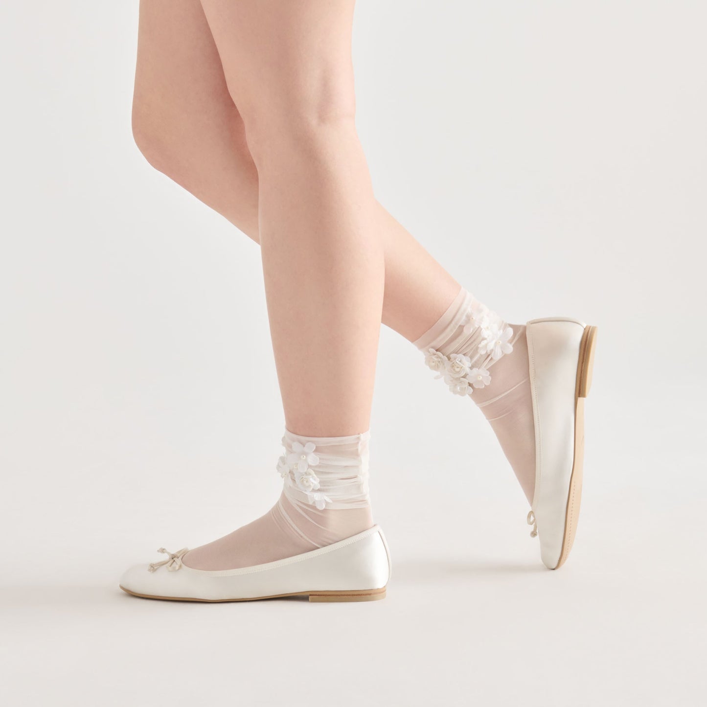 Dolce Vita Floral Chiffon White Slouch Socks