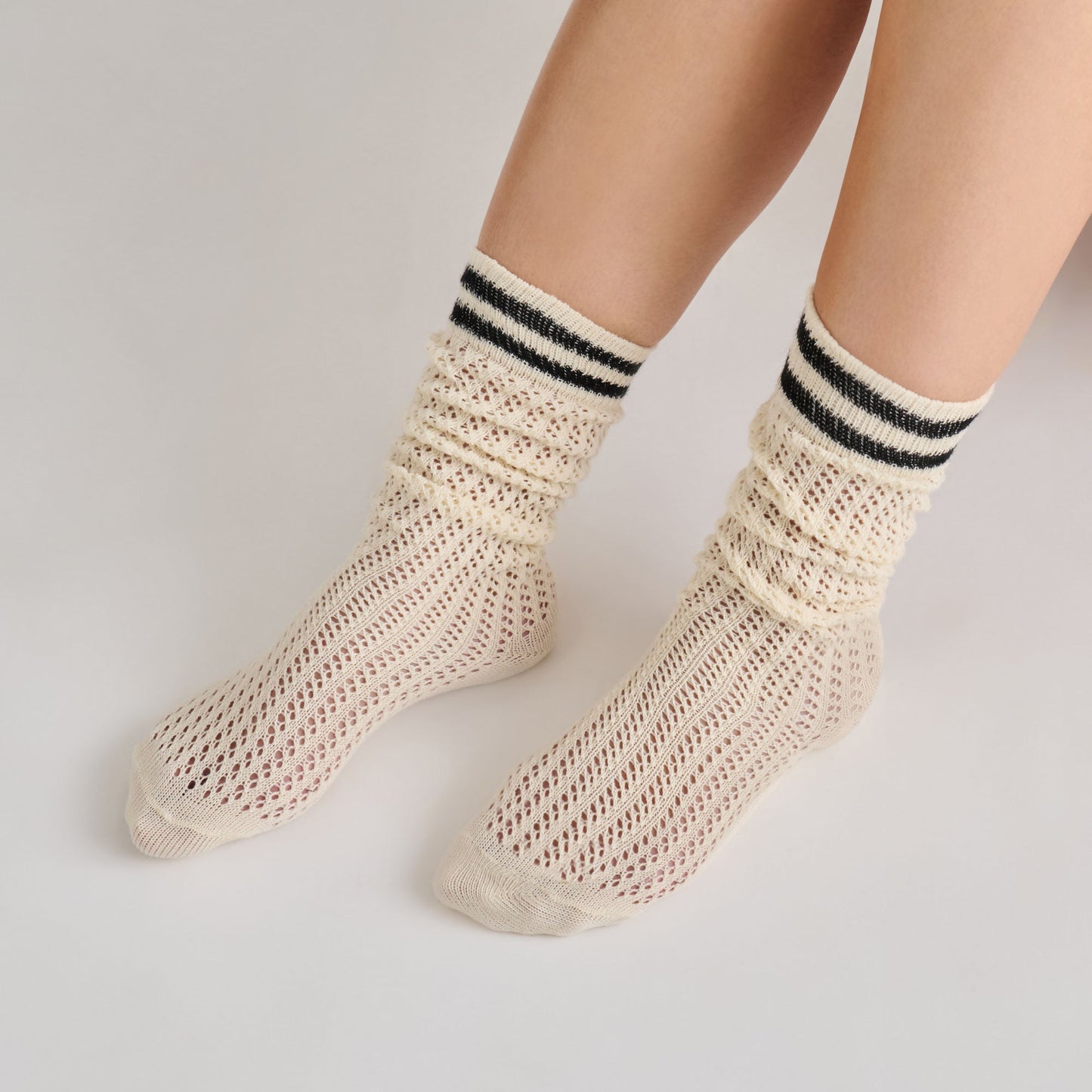 Dolce Vita Pointelle Striped Black White Knee High Sock