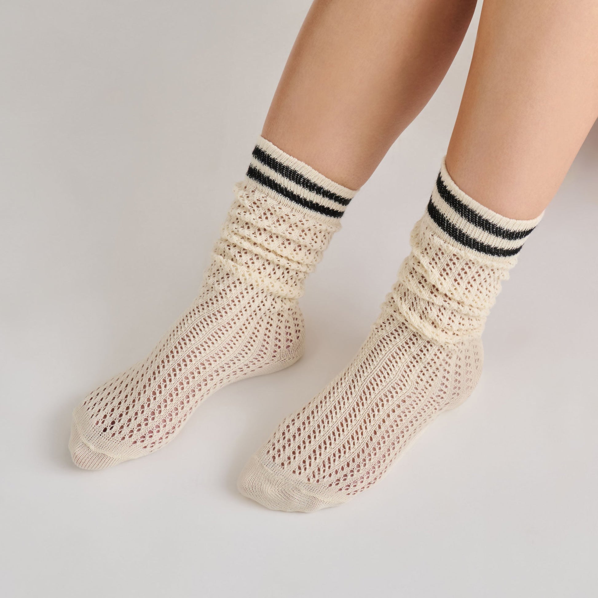 Dolce Vita Pointelle Striped Black White Knee High Sock