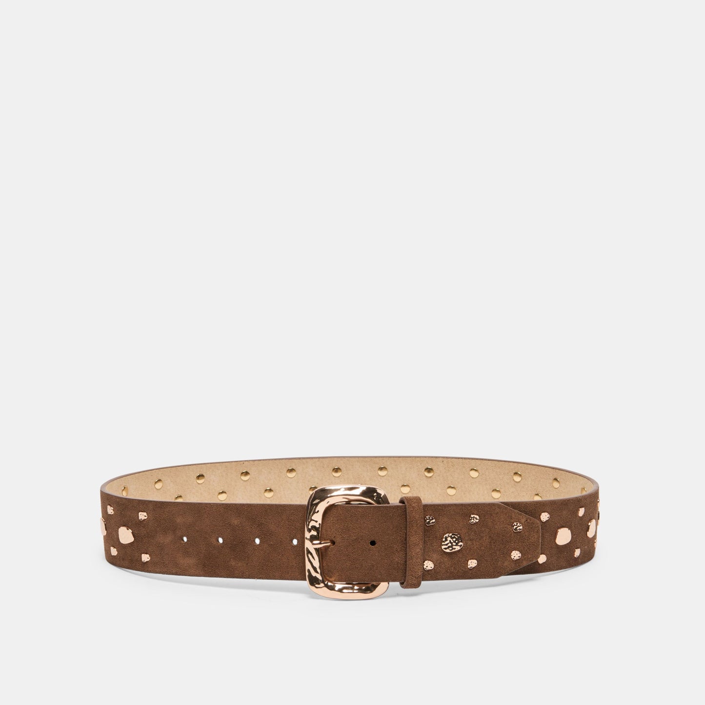 Dolce Vita Rectangle Buckle Brown Suede Gold Studded Belt