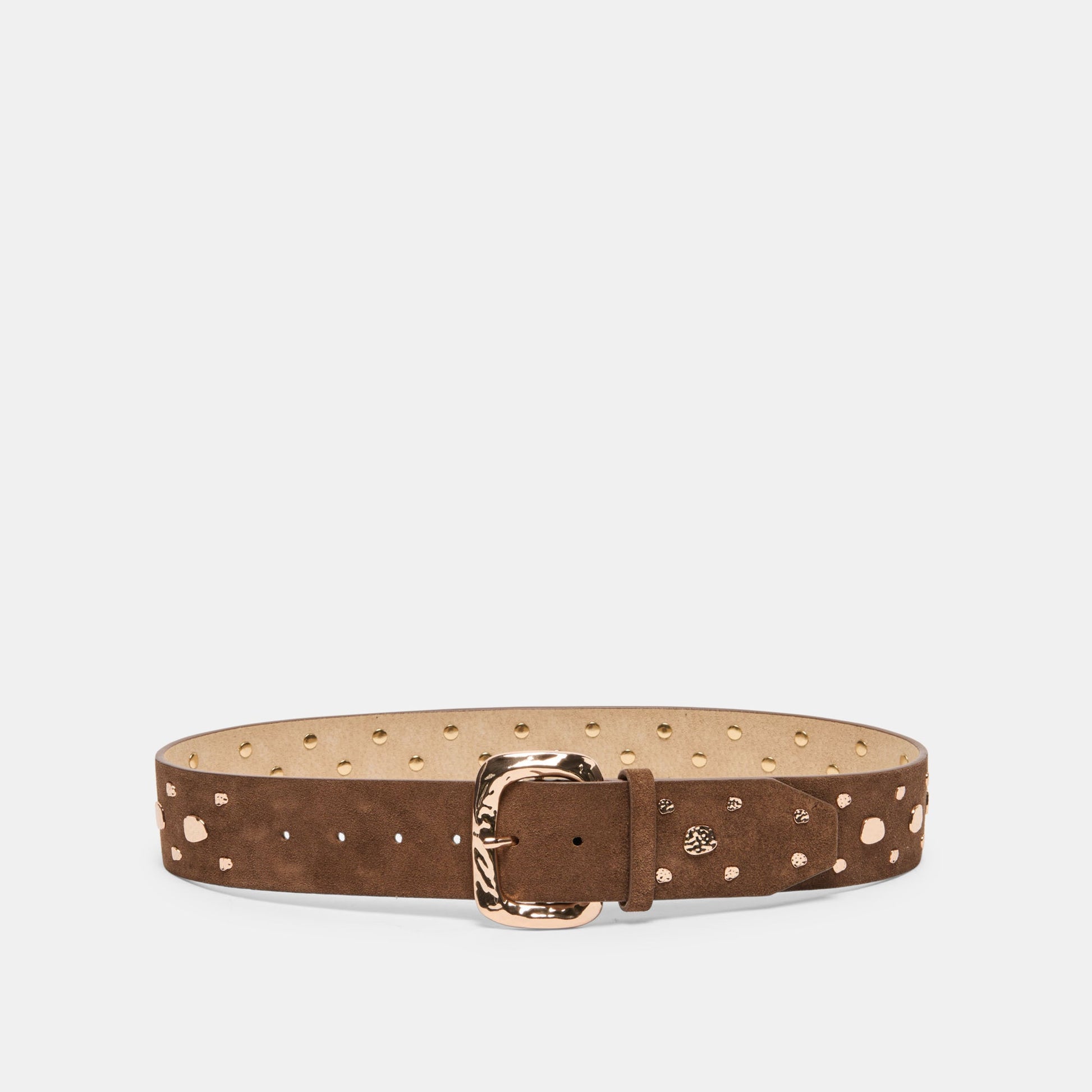 Dolce Vita Rectangle Buckle Brown Suede Gold Studded Belt