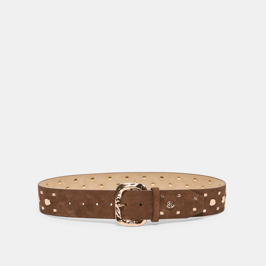 Dolce Vita Rectangle Buckle Brown Suede Gold Studded Belt