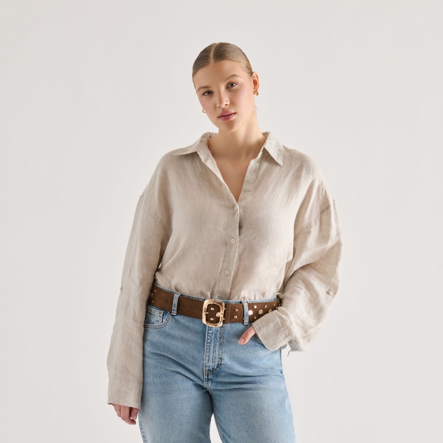 Dolce Vita Rectangle Buckle Brown Suede Gold Studded Belt