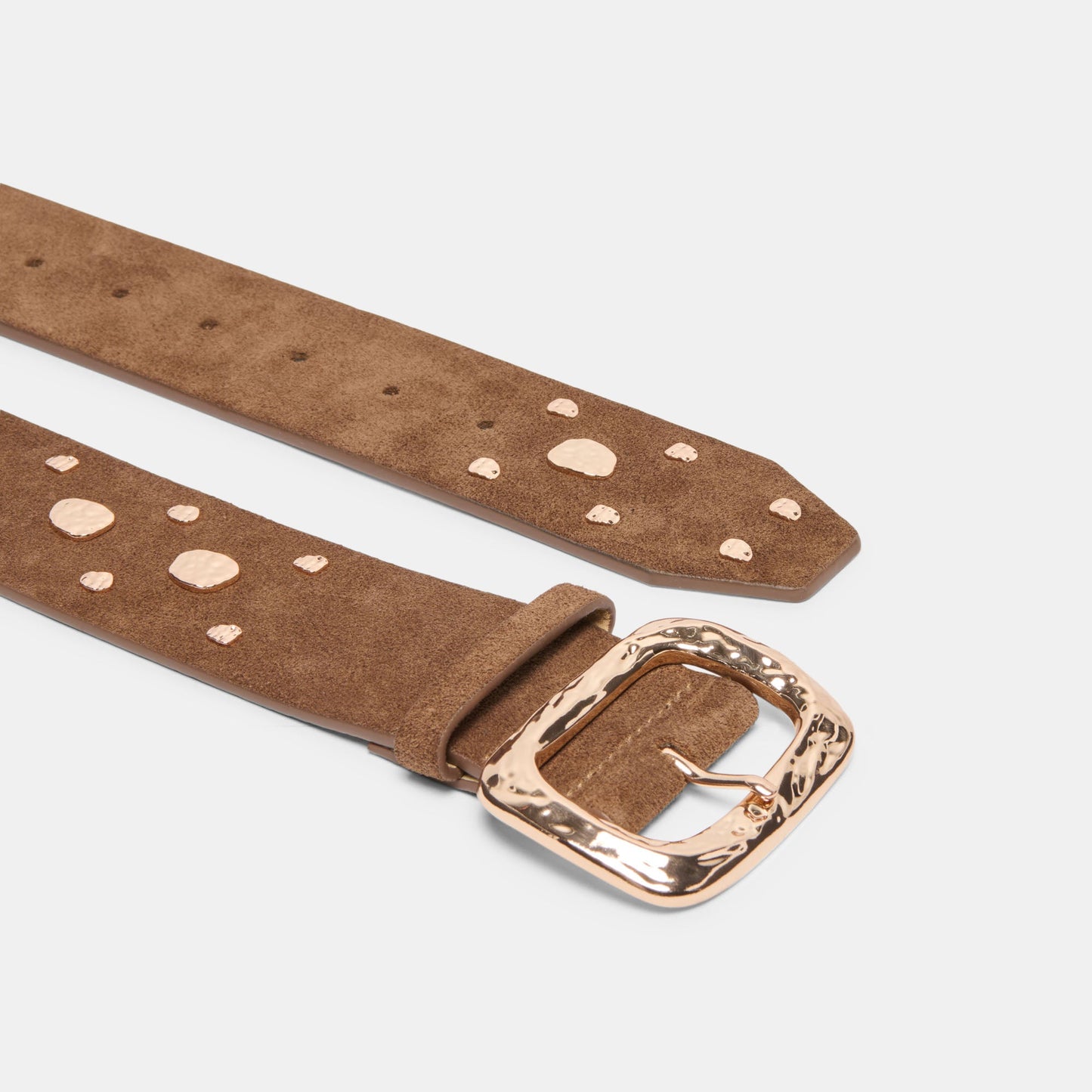 Dolce Vita Rectangle Buckle Brown Suede Gold Studded Belt