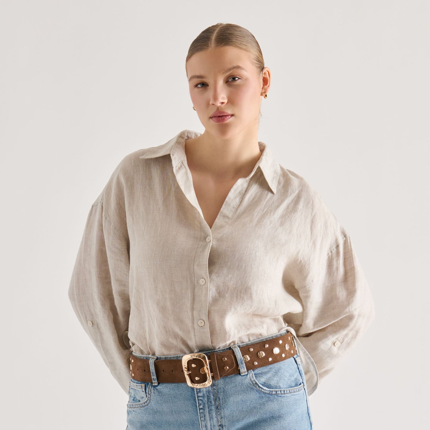 Dolce Vita Rectangle Buckle Brown Suede Gold Studded Belt