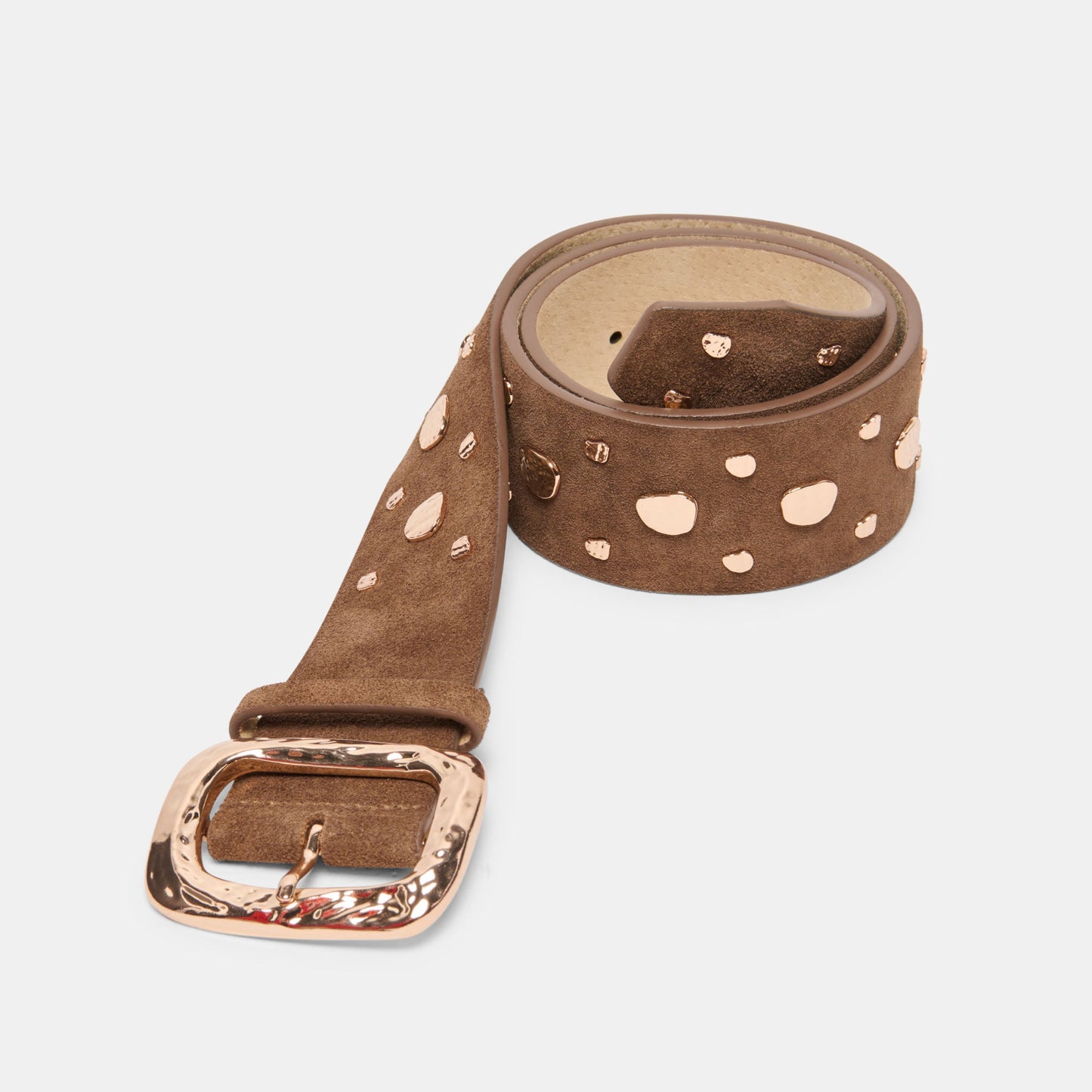 Dolce Vita Rectangle Buckle Brown Suede Gold Studded Belt