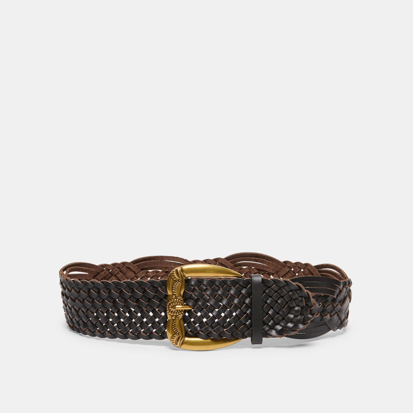Dolce Vita Western Espresso Woven Leather Belt with Silver Buckle