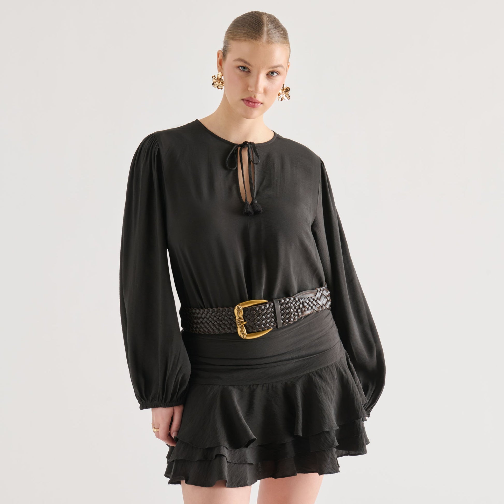 Dolce Vita Western Espresso Woven Leather Belt with Silver Buckle
