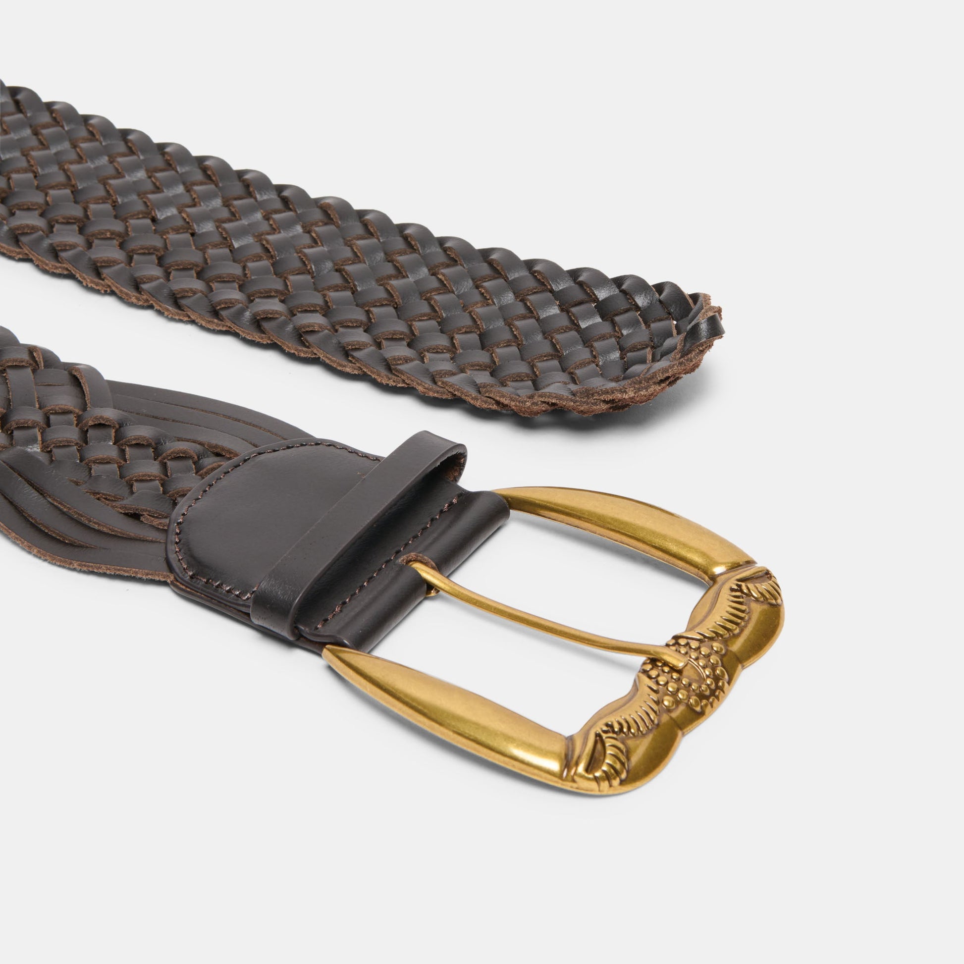 Dolce Vita Western Espresso Woven Leather Belt with Silver Buckle