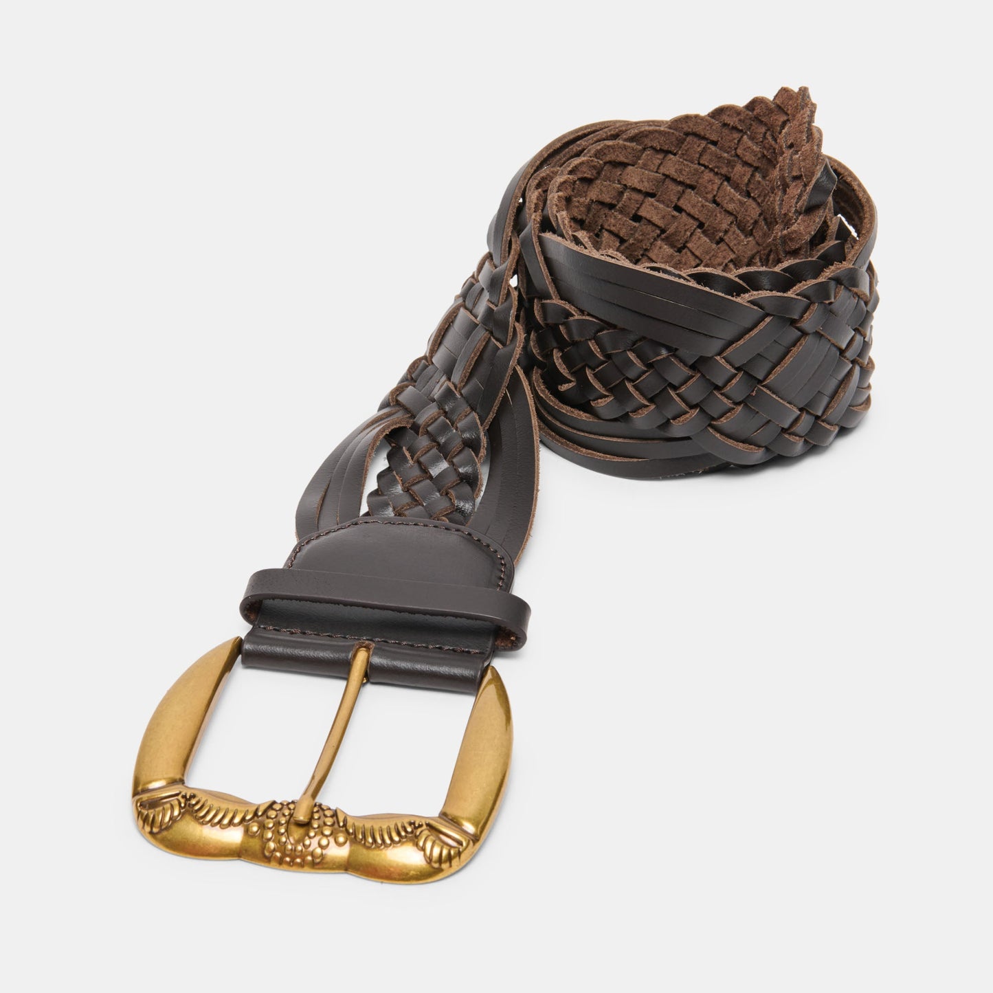 Dolce Vita Western Espresso Woven Leather Belt with Silver Buckle