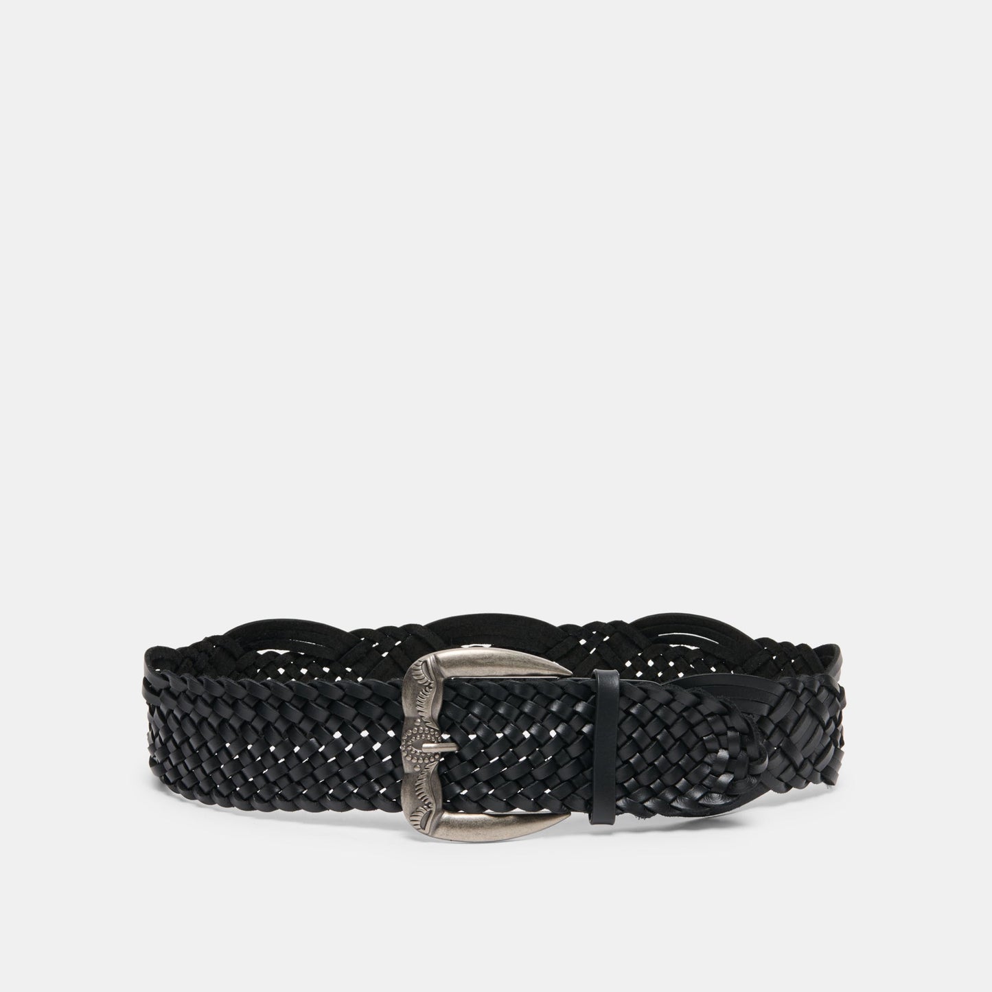 Dolce Vita Western Black Woven Leather Belt with Silver Buckle