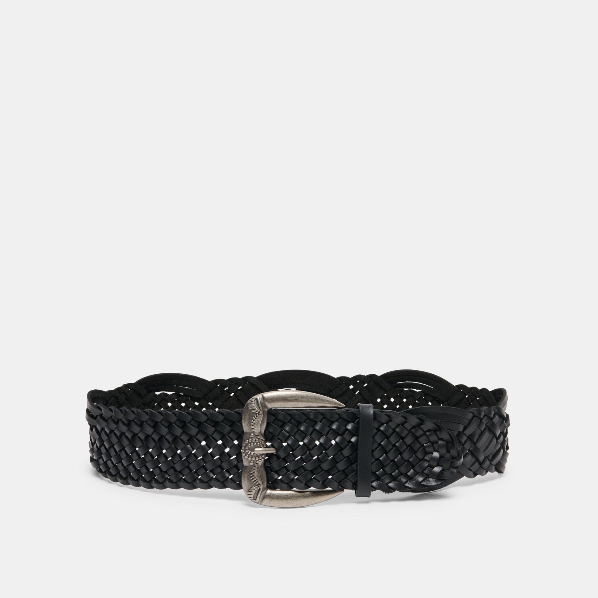 Dolce Vita Western Black Woven Leather Belt with Silver Buckle