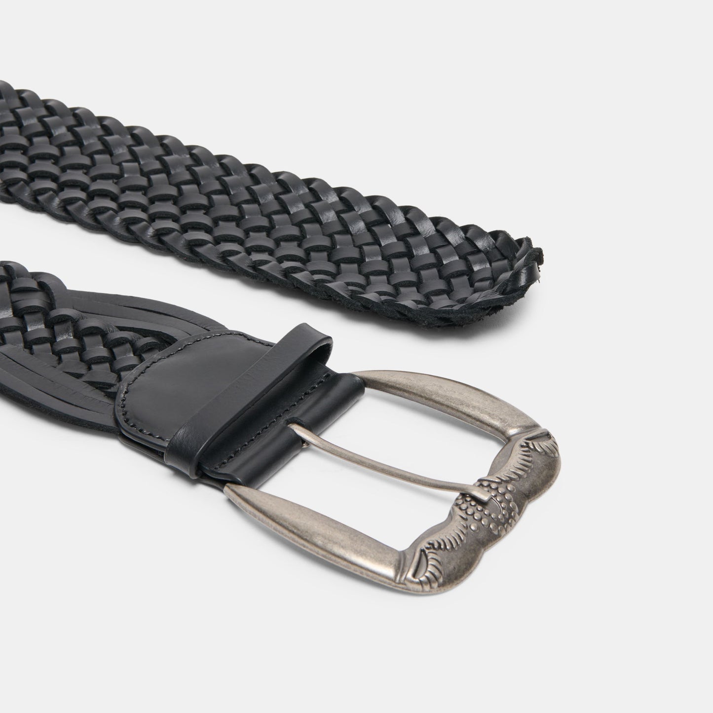 Dolce Vita Western Black Woven Leather Belt with Silver Buckle