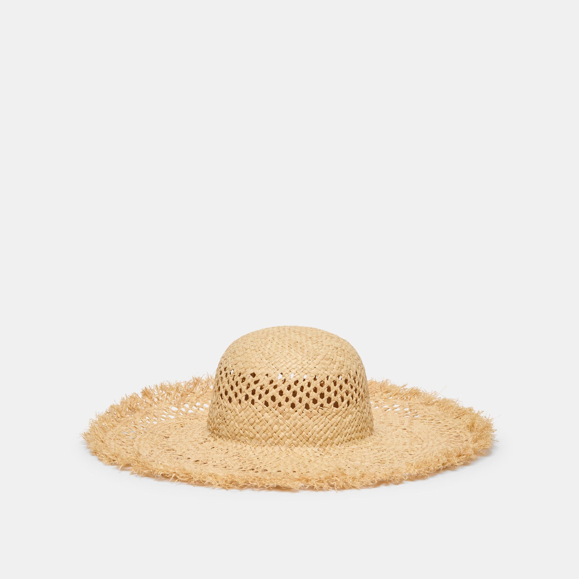 Dolce Vita Open Weave Tan Sunhat with Frayed Edge