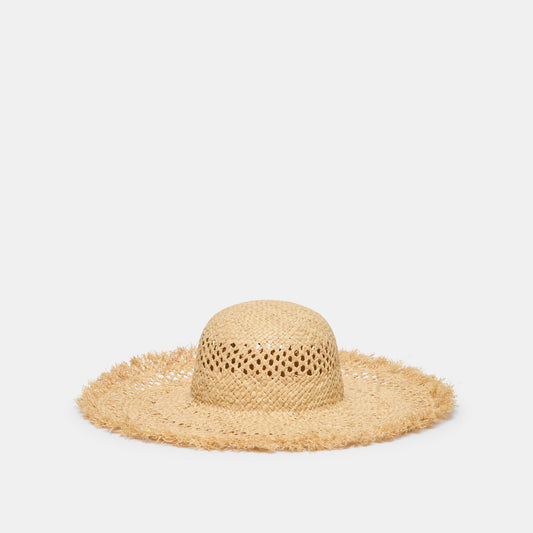 Dolce Vita Open Weave Tan Sunhat with Frayed Edge