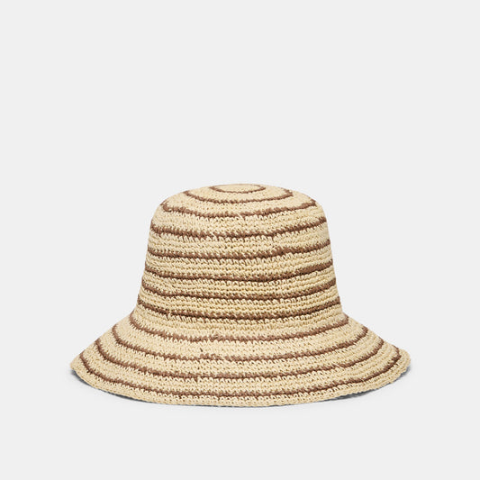 Dolce Vita Striped Brown Natural Straw Cloche