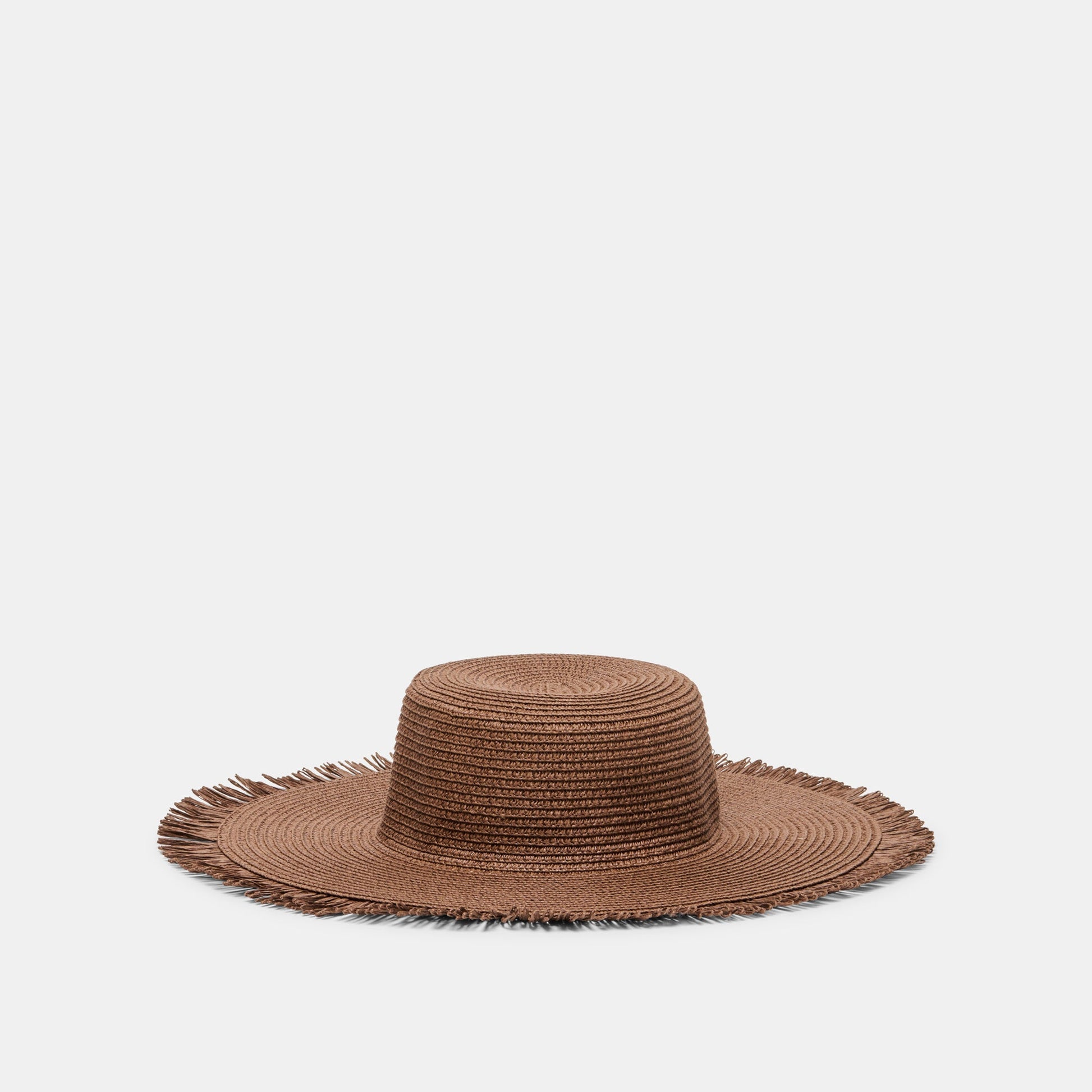 Dolce Vita Floppy Dark Brown Sunhat with Ribbon and Frayed Edge
