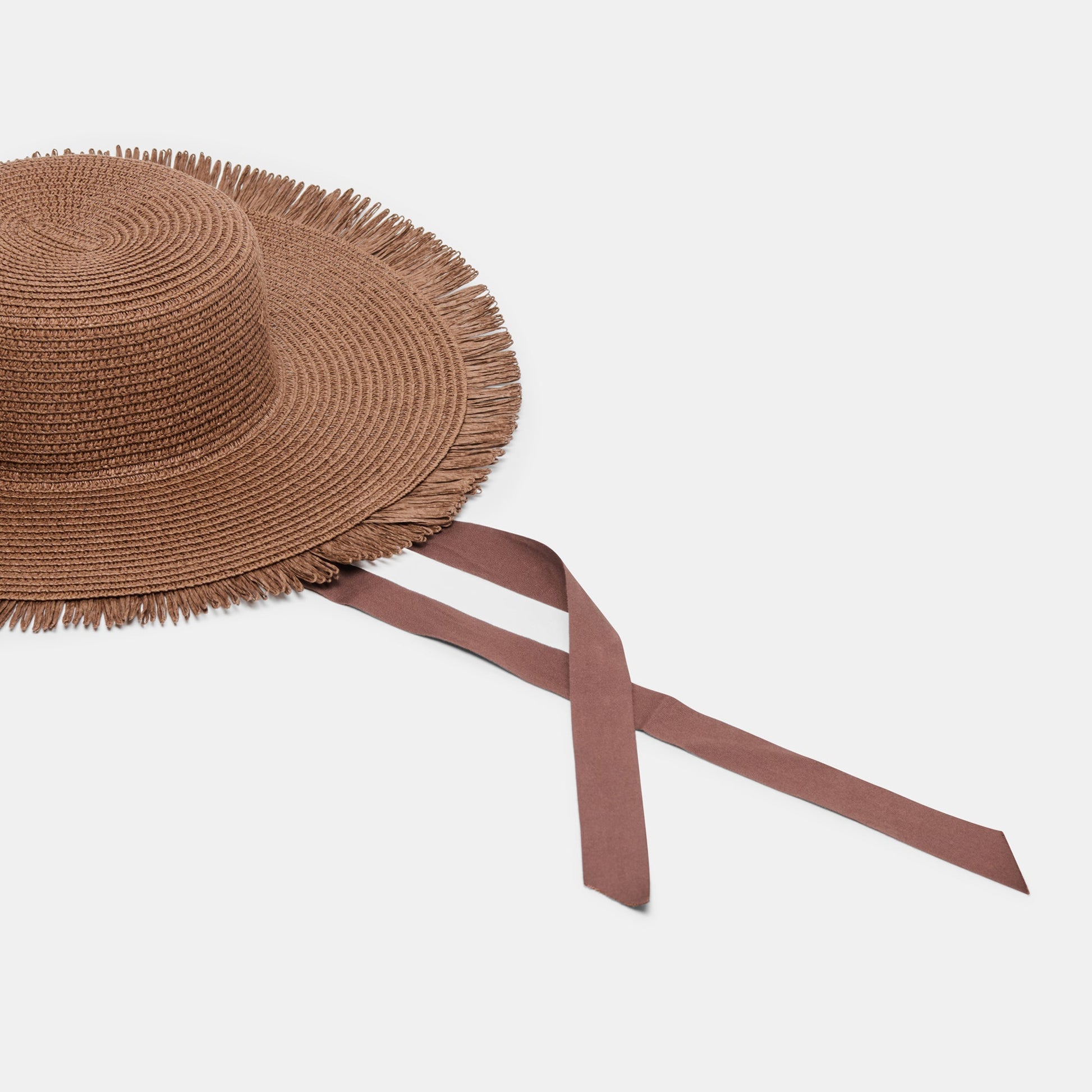 Dolce Vita Floppy Dark Brown Sunhat with Ribbon and Frayed Edge