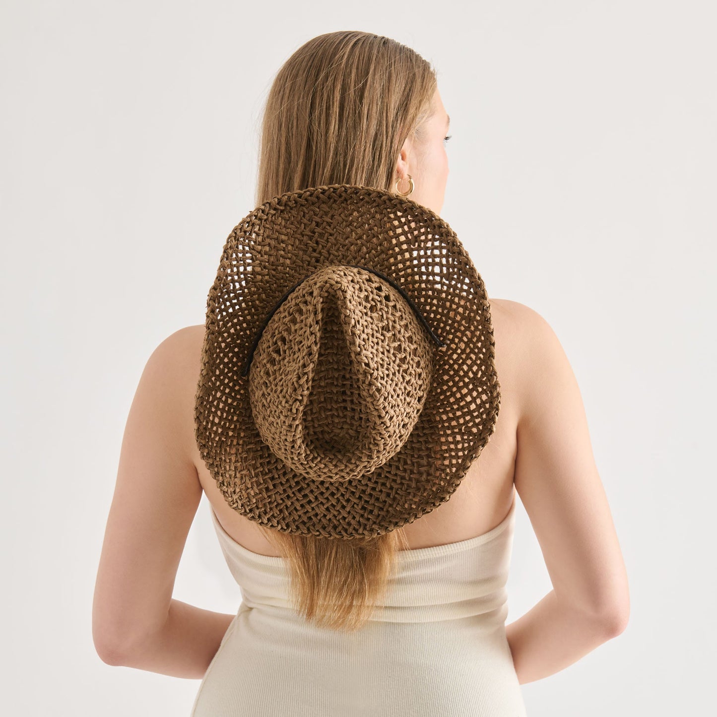 Dolce Vita Thick Weave Dark Brown Cowboy Hat with Strap