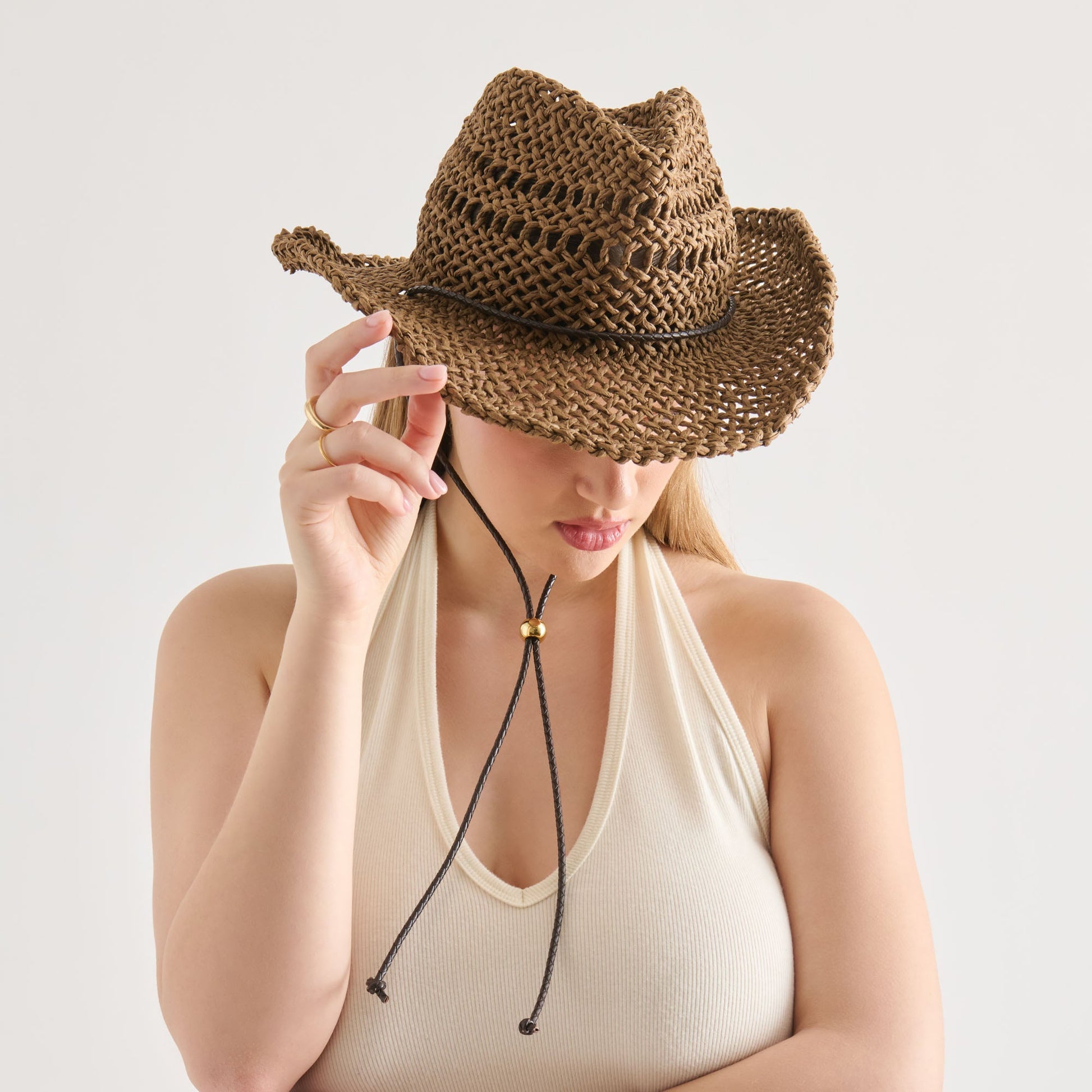 Dolce Vita Thick Weave Dark Brown Cowboy Hat with Strap