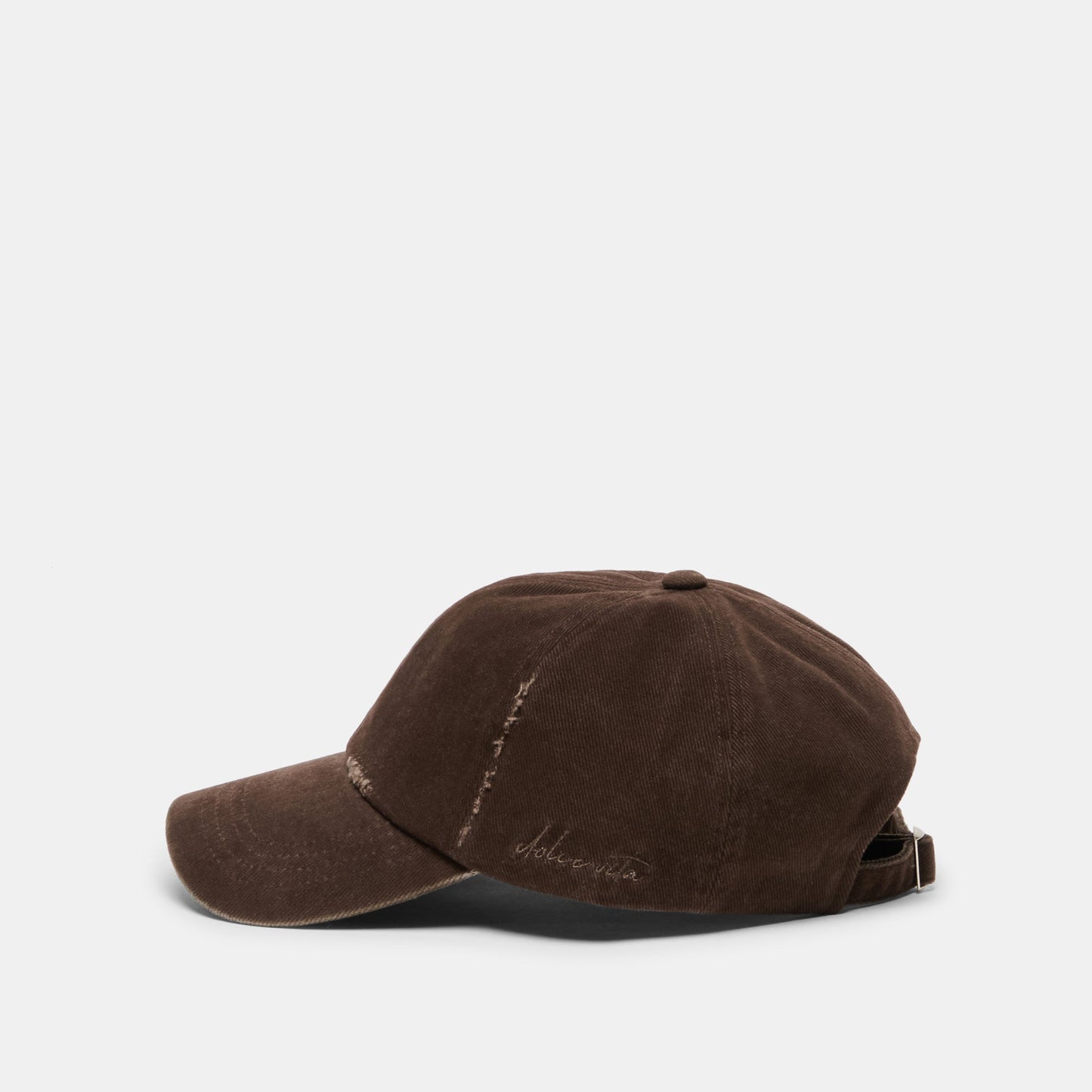 Dolce Vita Distressed Dark Brown Baseball Cap with Embroidery